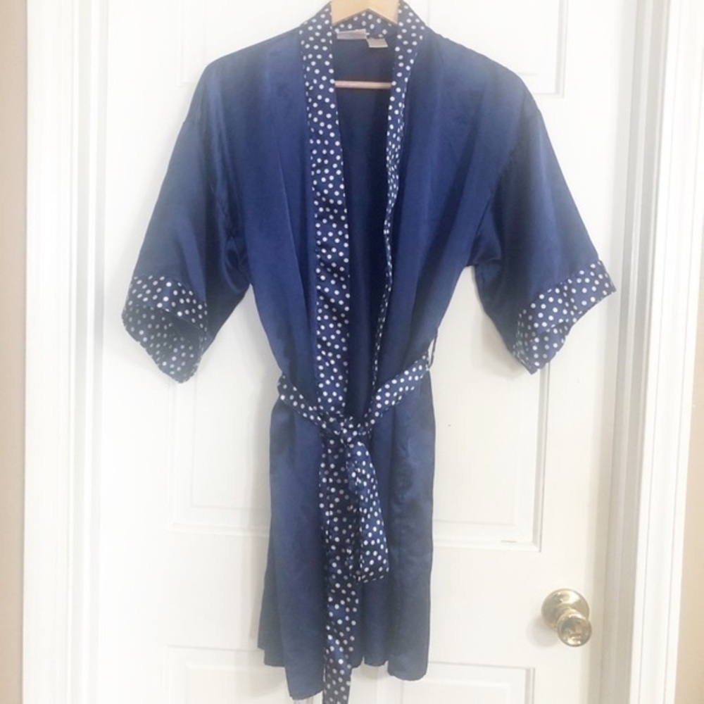 Adonna Navy Polk A Dot Robe